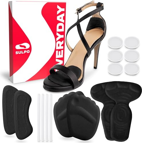 SULPO Einlagen Set - Antirutsch Geleinlagen Set - Linderung von Fußschmerzen - Antislip Silikon Fersenkissen, Fersenhalter, Ballenpolster, Heel Liner, Fußpflaster - Einlegesohlen für Absätzschuhe