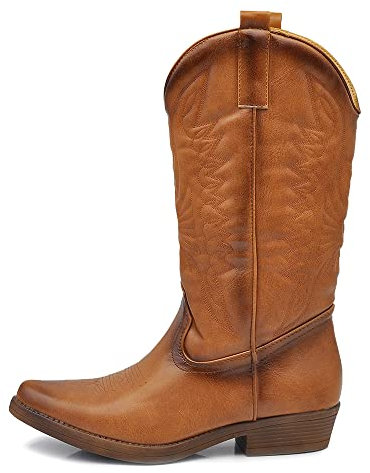 IF Fashion Cowboy Western Scarpe da Donna Stivali Stivaletti Punta Quadrata Camperos Texani Etnici C19004-4 cuoio N.39