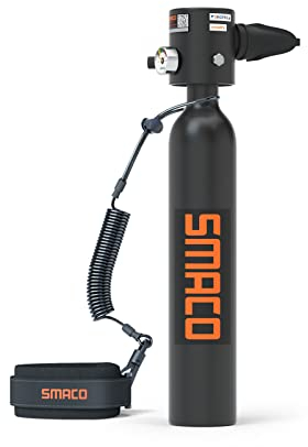 SMACO Bouteille de Plongée Mini-réservoir de Plongée de 0.5L Supporte 6-10 Minutes de Plongée sous-Marine pour la Pratique de la Plongée ou comme Bouteille d'air de Rechange, Noir