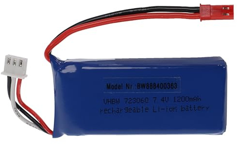 vhbw Akku kompatibel mit BEC Stecker für Modellbau z.B. Racing Car | Helikopter, Flugzeug (1200mAh, 7,4V, Li-Polymer, 65 x 30 x 16 mm)