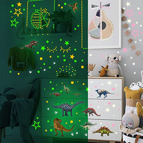 WandSticker4U®- 377 tlg. Wandsticker DINO Leuchtend I Wandtattoo Dinosaurier Kinder Dino Leuchtsticker Kinderzimmer I Wandtattoo Junge Leuchtende Dinosaurier Wand-sticker