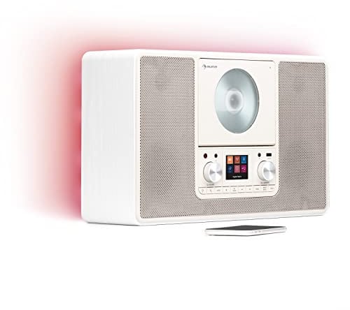 auna Radio, DAB mit CD Player zur Wandmontage, Plus Bluetooth, DAB/DAB+/FM, Küchenradio TFT Display, MP3, Streaming, Digitalradio Klein, Wecker & Fernbedienung, Weiß