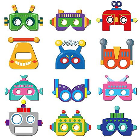 JAHEMU Roboter Maske Papier Masken Kindermasken Roboter Party Masken Halloween Maske Weihnachten Geburtstag Karneval Geschenke für Kinder 12 Stück