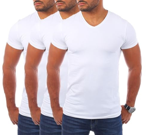 Young & Rich Herren Uni T-Shirt mit V-Ausschnitt Basic V-Neck Tee mit Stretchanteilen einfarbig Slim fit 1700