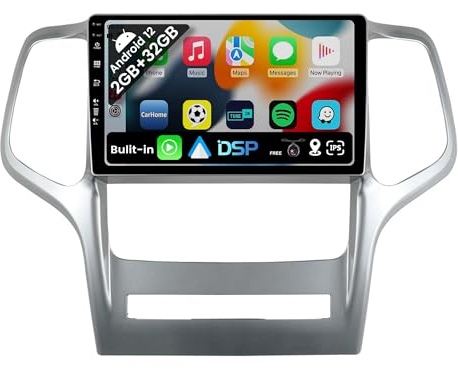 BXLIYER Android 14 IPS Autoradio Passt für Jeep Grand Cherokee WK2 (2008-2013) - Eingebautes CarPlay Android Auto - KOSTENLOS Kamera - 2G+32G - 9 Zoll 2 Din - DSP DAB Lenkradsteuerung WiFi Fast-Boot