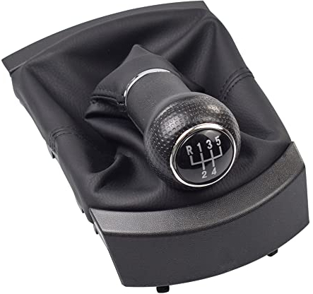 5 Gänge Leder Auto Styling Schaltknauf Schalthebel Manschette Staubschutzhülle Gehäuse für S-EAT Ibiza 2002 2003 2004 2005 2006 2007 2008 (Black Line)