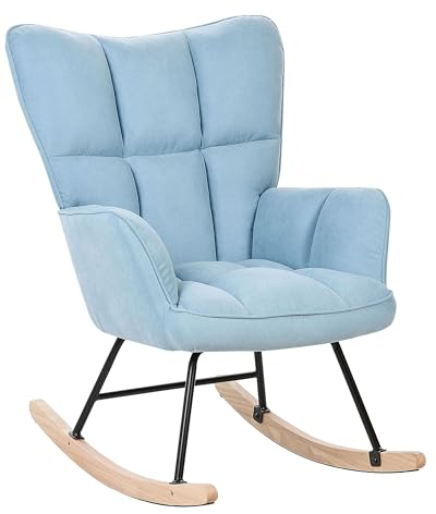 Beliani Schaukelsessel aus Stoff blau gepolstert Schaukelstuhl modern gemütlich Oulu