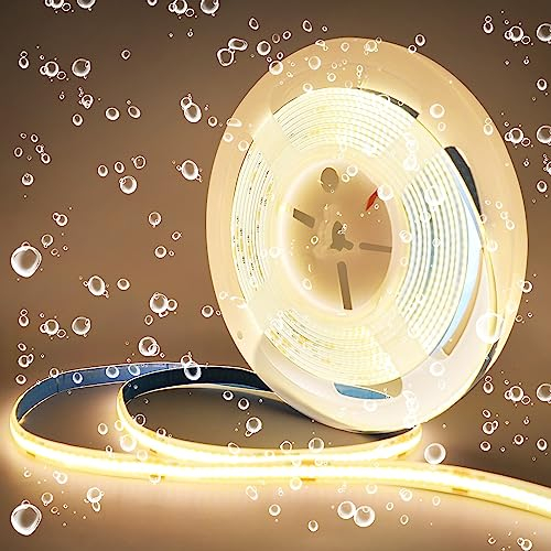 Arote Striscia LED COB 24V Impermeabile Bianco Caldo 3000K 5m, Strisce LED COB IP65 Dimmerabile Alta Luminosità 320LEDs/m per Camera da Letto Cucina Decorazione Interni Casa, Alimentatore Non Incluso