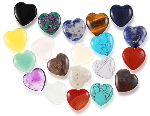 20 Stück Kristalle Herz Heilung Steine Set, Halbedelsteine Bunte Heilsteine Kristall Glücksbringer, Stein Palm Daumen Herz Edelsteine für Kinder Glückssteine DIY Kunsthandwerk Dekoration