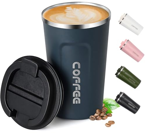 Shunshi Travel Mugs, Insulated Coffee Cup with Leakproof Lid - Reusable Coffee Cups Travel - Car Coffee Cup - Stainless Steel Thermal Mug for Hot and Cold Coffee Water and Tea-380ML (Blue)