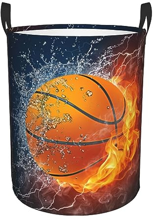 Gbuzozie Sport Basketball Ball In Fire And Water Round Laundry Hamper Storage Basket Toys Clothes Organizer Bin For Home Bathroom Bedroom Dorm Nursery, 62l
