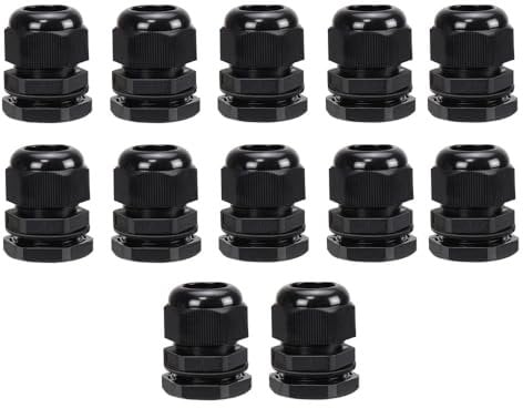 Pack of 12 Black 20mm Nylon Cable Glands, Suitable for 6-12mm, M20 Thread IP68 Gland Connectors - AVARTEK (Black)