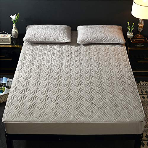 Boxspringbett & Wasserbett Spannbettlaken,Einfarbige, verdickte, gesteppte Bettwäsche aus reiner Baumwolle, Matratzenauflage für den Urlaub, Kissenbezug, grau, 100 x 200 cm + 30 cm (3 Stück)