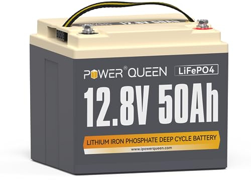 Power Queen Batería Litio 12V 50Ah Batería LiFePO4 640Wh con 50A BMS Batería Recargable hasta 15000+ Ciclos Profundos Bateria de Fosfato de Hierro y Litio para Solar Hogares Camping Scooter Eléctrico