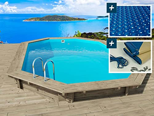 Habitat et Jardin Piscine Bois Miami 130 - 4.86 x 3.36 x 1.30 m + Bâche à Bulles 180 µ + Bâche Hiver 280 GR/m²