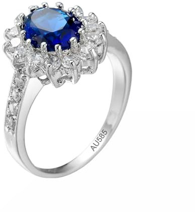 AMDXD 14 Karat Weißgold 585 Eheringe, Blumen Pärchen Ringe Blau, 14K Gold Moissanit Partnerringe Echt Gold Schmuck, Gr.69 (22.0)