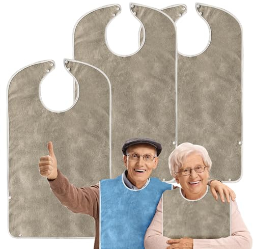 MeYuxg Lätz für Erwachsene, 3er-Pack Senioren Mehrweg Waschbar Verstellbare Wasserdichte Frottee Lätzchen für Männer Frauen Ältere Menschen und Behinderte