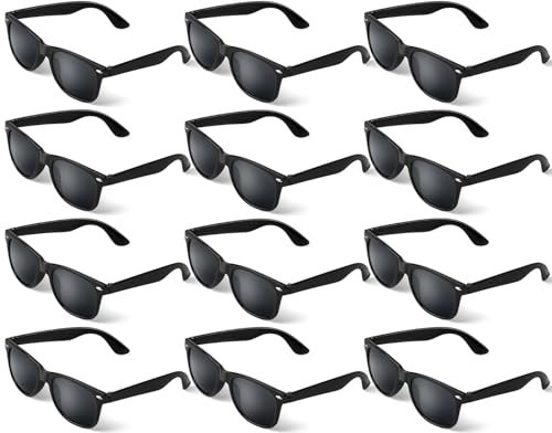 ANPUNAT Lot de 12 lunettes de soleil de fête en vrac pour fête d'anniversaire, plage, piscine, cadeaux de fête, remplissage de sacs cadeaux (noir, 144 mm x 141 mm x 47 mm)