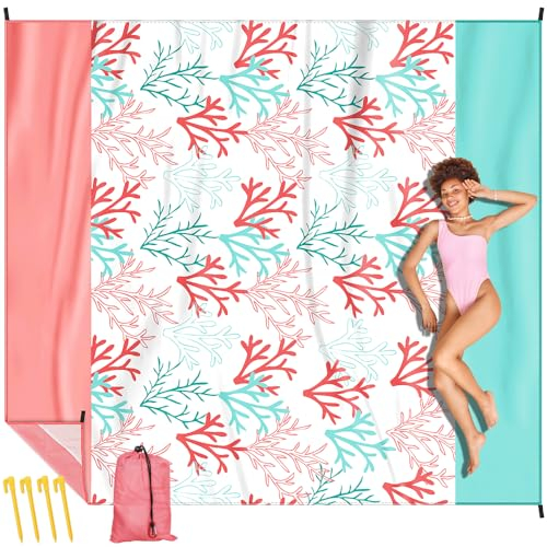 Stranddecke Picknickdecke sandfrei super groß 310x280cm, wasserdicht bequemes 210D-Nylon, Faltbar Strandmatte Strandtuch für 6-8 Personen, leicht kompakt Perfekt für Reisen, Strandurlaub