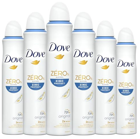 DOVE - Déodorant Femme Original Zinc Protect - Spray - 0% Alcool - 72h de protection anti-odeurs (lot de 6x200ml)