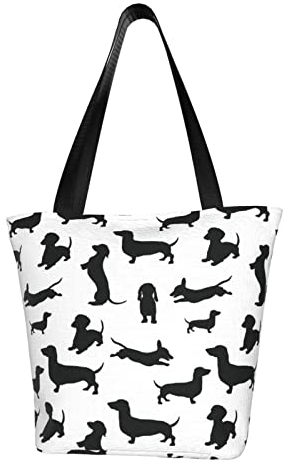 AABSTBFM London bedruckte große Tragetasche für Damen, Mädchen, vielseitige Umhängetasche, Shopper Handtasche und Strandtasche, Black Dogs Dackel, Einheitsgröße, OSIN6N81P