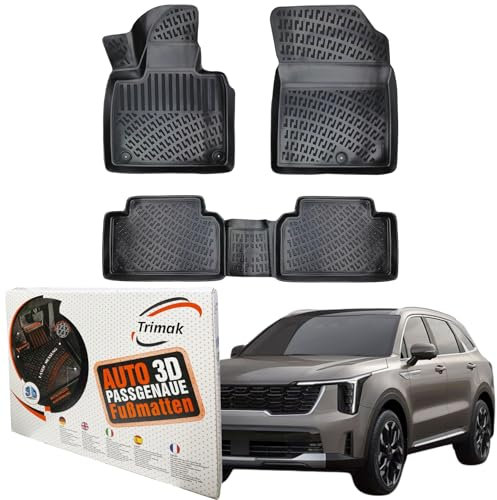 Trimak Passgenau 3D Fussmatten Auto Kompatibel mit Kia Sorento Hybrid ab 2021 Auto Zubehör 1. und 2. Reihe Gummimatten Autos TPE Allwetter Geruchlos rutschfest Vorne & Hinten Schwarz