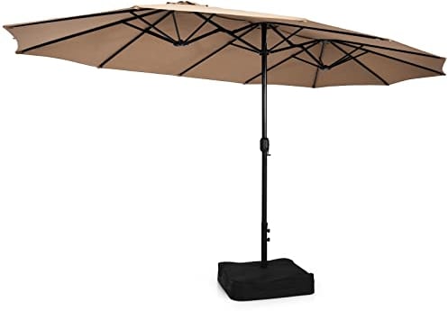COSTWAY Doppelsonnenschirm mit Ständer, 451,5 x 264 cm, Sonnenschirm Groß XXL, UPF 50+, Gartenschirm mit Kurbel, Terrassenschirm, Marktschirm für Garten, Terrasse & Pool (Braun)