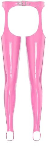 TiaoBug Damen Ouvert Wetlook Hose Strumpfhose Lack Lede Offener Schritt Pantyhose Leggings Erotik Pants Clubwear Rosa I L