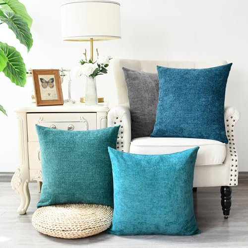 CaliTime Wurf Kissenbezüge Set von 4 Modern Multi-Color Passend Cozy Soft Chenille Kissenbezüge Muscheln für Couch Sofa Home Decor 45cm X 45cm Teal Ocean Blue Lake Blue Grau