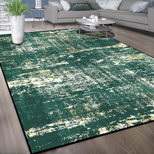 Jiyuhang Tapis pour salon, 200 x 300 cm, vert, jaune, beige, abstrait, antidérapant, grand tapis décoratif doux au toucher, à poils ras et ne perd pas ses poils