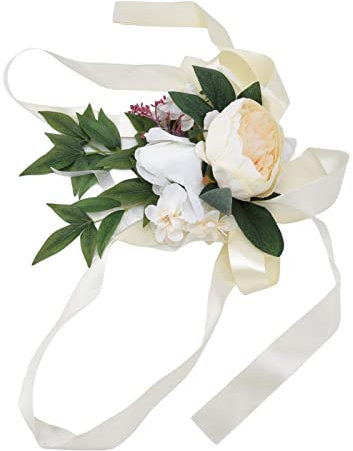 HELEVIA Wedding Chair Back Flowers Artificial Prevent Fading Wedding Chair Decorations for Wedding and Photography Prop (White)