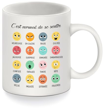 C'est normal de se sentir émotion sentiments Tasse à café pour femmes filles Tasse santé mentale pour la maison Salle de jeux Psychologie Thérapeute Bureau(C'est normal de se sentir Heureuxse)