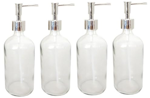 DRESSOOS 4pièces Bouteilles Verre pour Liquide Flacons Vides avec Pompe pour Lotion Contenants De Toilette Pratiques pour Salle De Bain Et Voyage Blanc
