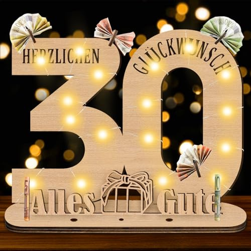 Herbst Geschenke 30 Geburtstag Frauen Männer, Geldgeschenke 30 Geburtstag Männer Originelle Geschenk Holz-Schild mit LED Gästebuch Jubiläum, Personalisierbares Geschenk