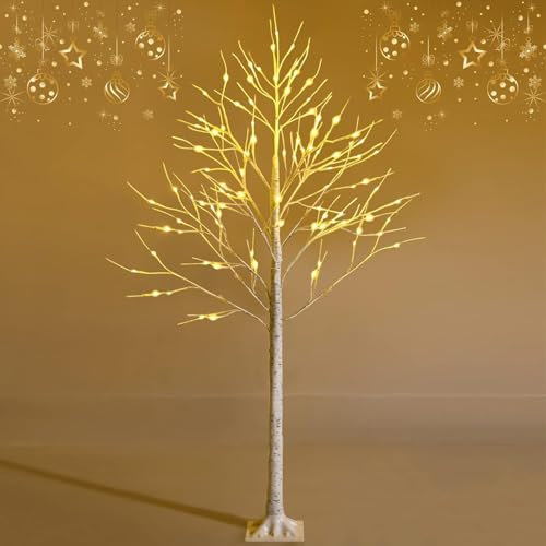GOPLUS 120/150/180 cm Árbol de Navidad Artificial, Abedul Artificial Realista con 48/72/96 Luces LED de Blanco Cálido y Ramas de Abedul, Decoración Navideña Interior Exterior (180 cm)