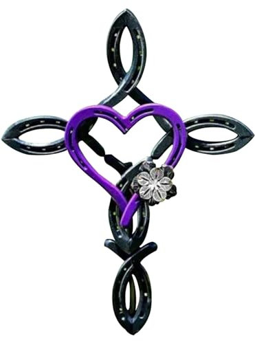 KYEQATY Cross Wall Decor Garten natürlicher Hufeisenkreuz Metall Wand Kreuz Rustikal Metallkreuz Schilder Garten Ornamente für Gartenharten -Zimmer Dekoration 15,8 x 11,8 Zoll Lila Lila