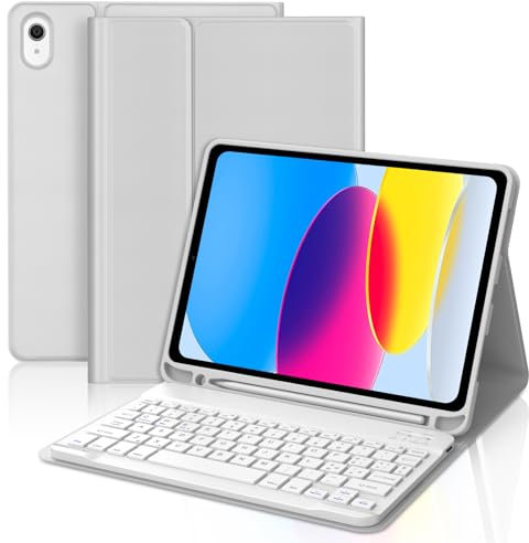 WAVATA Clavier pour iPad A16 11 Ème Generation et iPad 10e Génération, (10.9 2022/11 Pouces 2025), Étui Keyboard Bluetooth Magnétique Détachable AZERTY Français, Gris Clair