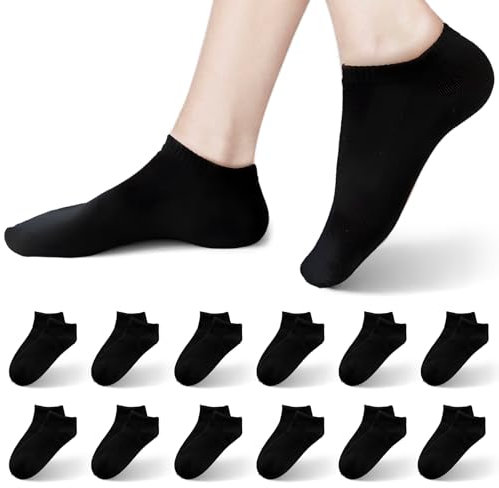 Fioscyra 12 Paia Calzini Uomo Corti, Calzini Donna Corti, Calze Uomo Cotone Corte, Fantasmini Uomo Corti, Calze Nere Traspirante Antiodore Estive, Fantasmini Sportivi Unisex Adulto