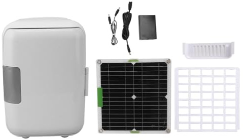 Refrigerador de Automóvil con Energía Solar, Refrigerador Eléctrico con Cable de Conector de Panel Solar y Caja Monocristalino de 50 W para Acampar, Actividades Al Aire Libre