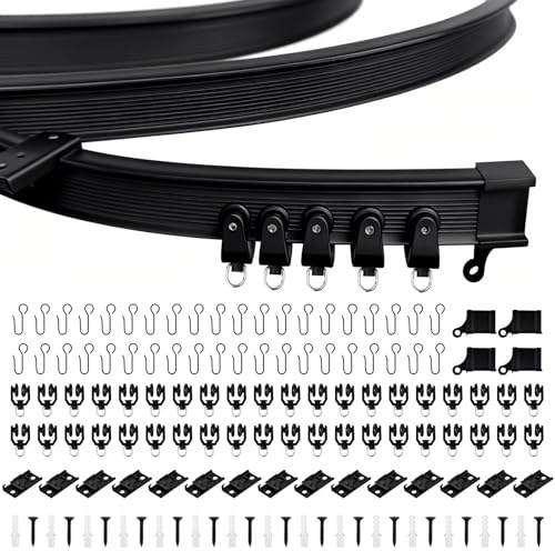 5m Flexible Deckenvorhangschiene, gebogene Vorhangschiene mit stummen Rollen,ideal für Duschfenster, Wohnmobil-Raumteiler, Privatsphäre und Heimdekoration-schwarz