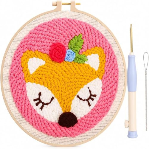 Punch Needle Set für Anfänger mit Hirschmotiv, Stickrahmen und Garn | Das sticken set erwachsene bietet mit 20-cm-rahmen und zubehör einen einfachen einstieg in kreative handarbeitstechniken