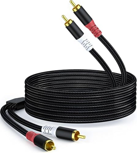 HOSONGIN RCA Audio Cable 15FT - Dual Shielded Noise Free Durable Braided Male to Male Long Audio Cord for Home Theater/Amplifier/Subwoofer/Speaker/Audio Receiver/Vinyl Record Player/SoundBar - 15 feet