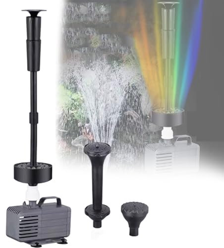 Tauchpumpe mit LED-Lichtern, 3 Düsenoptionen und einstellbarem Durchfluss für Gartenteiche und Aquarien