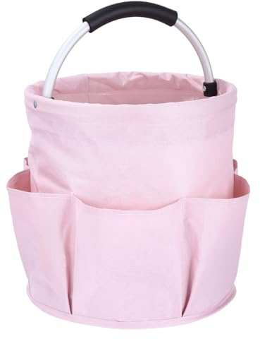 Vuxava Reinigungstasche Putzmittel Organizer, Organizer Universal-Reinigungs-Caddy, Aufbewahrungskorb Mit Griff, Werkzeugkorb Tasche mit 6 Außentaschen für Indoor Use, Garden, Bathroom,Rosa