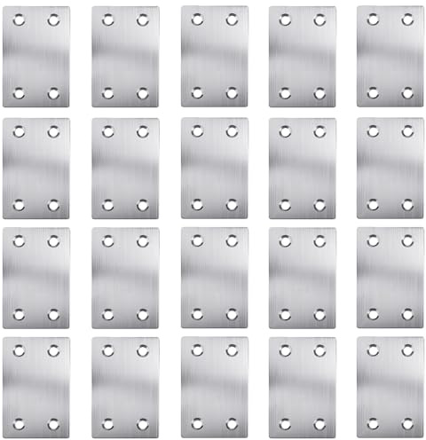 20Pcs Flat Brackets for Wood-60*38*1.5mm | Stainless Steel Plate,Heavy Duty Metal Flat Brackets,Mending Plates for Timber Fixing,Metal Fixing Plate
