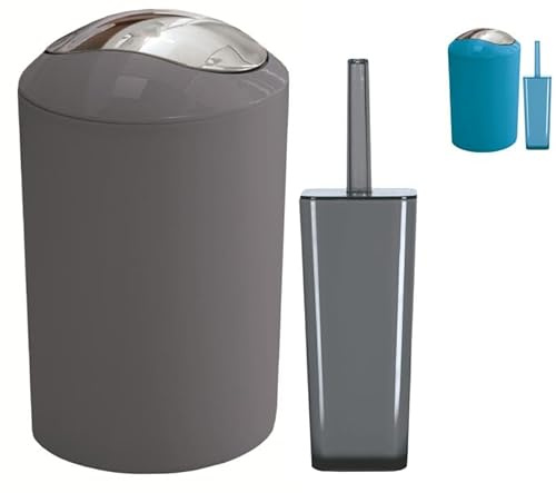 KW Toilet Brush and Bathroom Bin Set (Dark Grey)