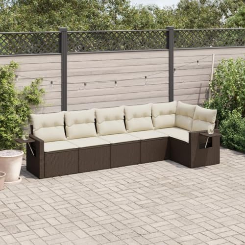 Frdhee Gartenmöbel Eckbank,6-TLG. Garten-Sofagarnitur mit Kissen Braun Poly Rattan für Terrasse Hinterhof Lounge