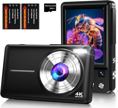 Appareil Photo Numérique 4K 64MP Appareil Photo Compact avec Double Caméra