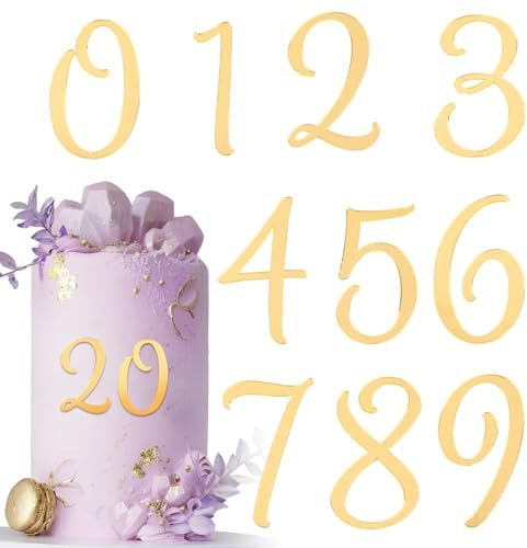 10Pcs Numbers Cake Toppers 0-9 Gold Acrylic Birthday Cake Decoration | Mirror Effect, for Birthday, Wedding, Baby Shower, Anniversary, Graduation