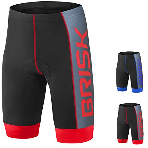 Brisk Bike Fahrradhose Herren gepolstert - Radlerhose Herren Atmungsaktive kühle und schnell trocknende Kompression Radhose Herren gepolstert Motorcycle Radlerhose Herren gepolstert (Black/Red, L)